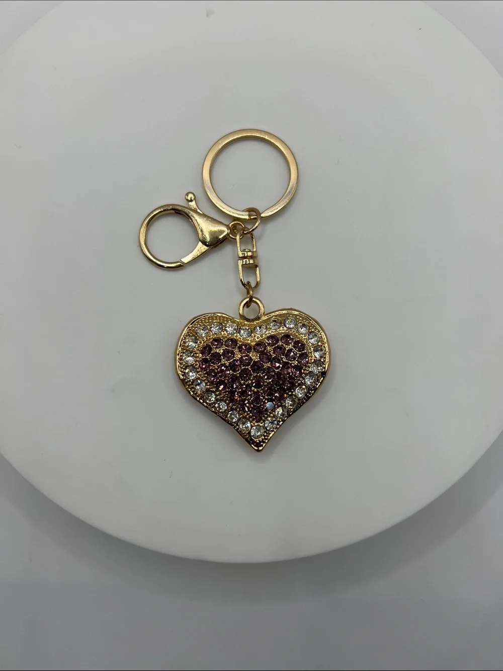 748. Gold Heart Crystal Keychain with Pink Rhinestones